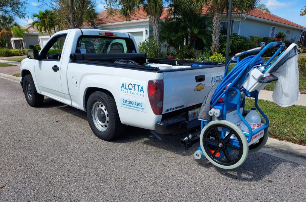 An Alotta Pool Service expert delivering personalized pool maintenance in Estero, FL, illustrating dedication to reliable and high-quality service. Pool Service near me.